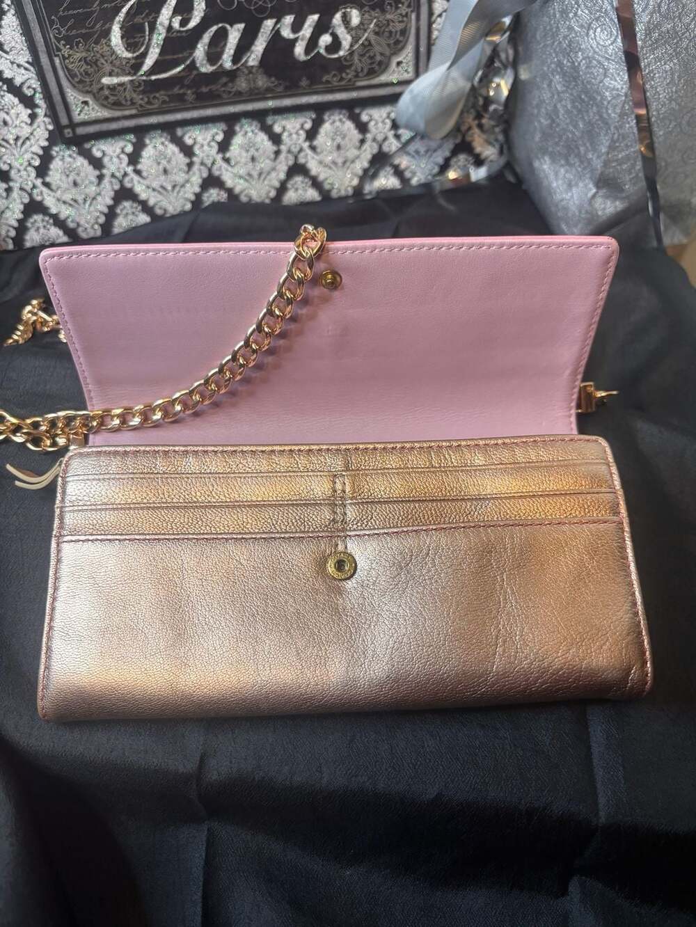 Coach Colorblock Chain Crossbody Wallet Pink Gold Leather - Picture 3 of 11